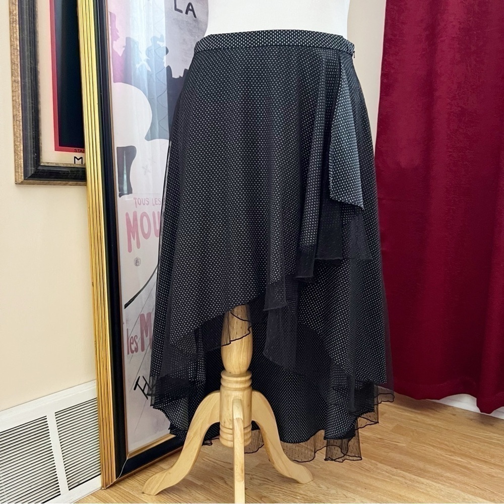 Hazel Black Cream "U" Print Short Front Long Back Lace Overlay  Skirt Size Large
